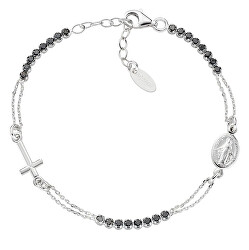 Slušivý stříbrný náramek s černými zirkony Rosary BRCRMIBNZ3
