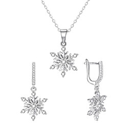 Set di gioielli in argento Fiocchi di neve AGT-SET03W (catena, ciondolo, orecchini)