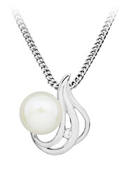 Stříbrný náhrdelník s diamantem a perlou DAGS1205/50P (řetízek, přívěsek)
