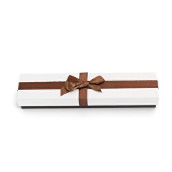 Cutie cadou albă cu panglica maro KP9-20