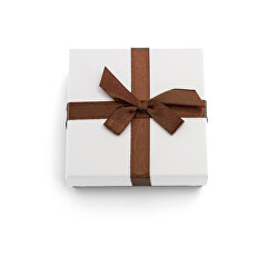 Cutie cadou albă cu panglica maro KP9-9