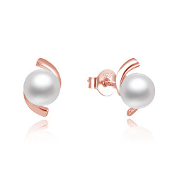 Elegantné bronzové perlové náušnice AGUP2668P-ROSE