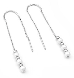 Elegantní dlouhé stříbrné náušnice s perlou AGUV2216