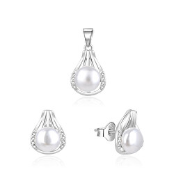 Elegantná strieborná súprava šperkov s pravými perlami AGSET271PL (prívesok, náušnice)