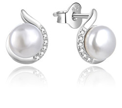 Elegantní stříbrné náušnice s pravými perlami AGUP2352PL