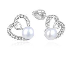 Elegantní stříbrné srdíčkové náušnice s perlou AGUP1876PS