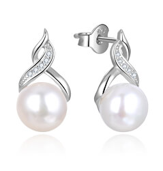 Luxusní perlové náušnice se zirkony AGUP2616P-WHITE