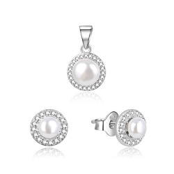 Nádherná strieborná súprava šperkov s riečnymi perlami AGSET278L (prívesok, náušnice)