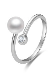 Otvorený strieborný prsteň s pravou perlou a zirkónom AGG469P