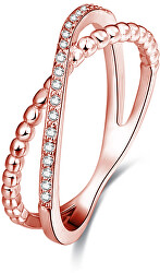 Růžově pozlacený dvojitý prsten ze stříbra AGG195
