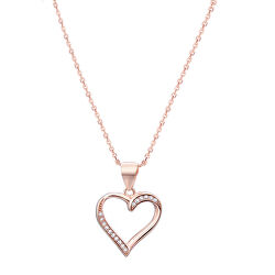 Ružovo pozlátený strieborný náhrdelník so srdcom AGS289 / 47-ROSE (retiazka, prívesok)