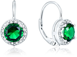 Ezüst fülbevaló zöld kristályokkal AGUC1157