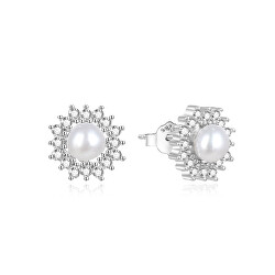 Stříbrné perlové náušnice se zirkony AGUP1323PL