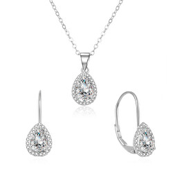 Třpytivá stříbrná souprava šperků se zirkony AGSET194R (náhrdelník, náušnice)