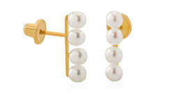 Lange goldene Ohrringe mit echten Perlen 14/147.161/17P