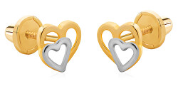 Romantische zweifarbige Ohrringe aus goldenen Herzen 14/162.572/17