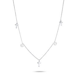Štýlový náhrdelník z bieleho zlata s krížikmi NCL059AUW