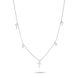 Stylový náhrdelník z bílého zlata s křížky NCL059AUW