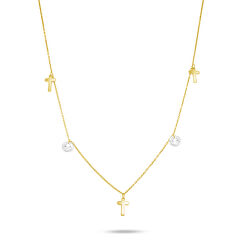 Štýlový náhrdelník zo žltého zlata s krížikmi NCL059AUY