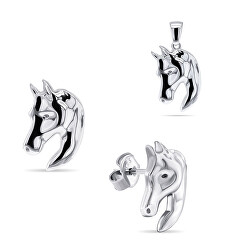 Designový stříbrný set šperků Kůň SET209W (přívěsek, náušnice)
