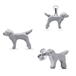 Designový stříbrný set šperků Pes SET210W (přívěsek, náušnice)