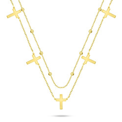 Dvojitý pozlacený náhrdelník s křížky NCL157Y