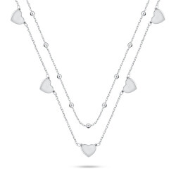 Dvojitý strieborný náhrdelník so srdiečkami NCL156W