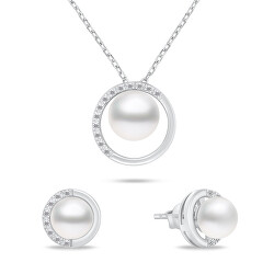 Elegantní sada šperků s pravými perlami SET251W (náušnice, náhrdelník)
