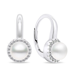 Elegantní stříbrné náušnice s perlami a zirkony EA419W