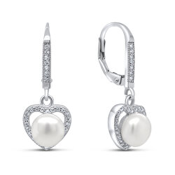 Elegantné strieborné náušnice s perlou a zirkónmi EA87