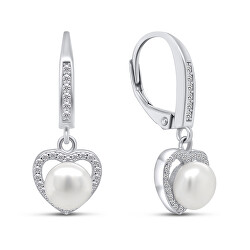 Elegantní stříbrné náušnice s perlou a zirkony EA87