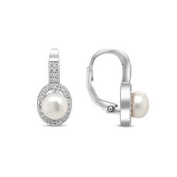 Elegantné strieborné náušnice s perlou a zirkónmi EA92
