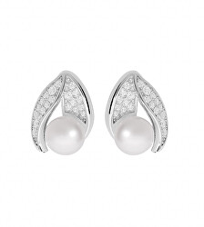 Elegantní stříbrné náušnice s pravými perlami MED0177B