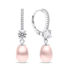 Elegantní stříbrné náušnice s růžovými perlami EA634WP
