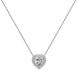 Elegantní stříbrný náhrdelník s čirými zirkony Srdce NCL23W