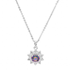 Elegantný strieborný náhrdelník s dúhovým topazom Mystic Stone MP06090B (retiazka, prívesok)