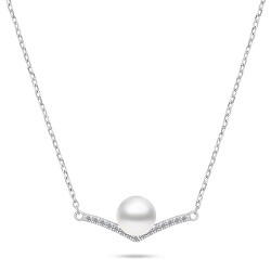 Elegantní stříbrný náhrdelník s perlou a zirkony NCL131W