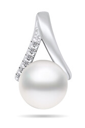Elegantní stříbrný přívěsek s pravou perlou a zirkony PT101W