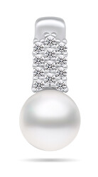Elegantní stříbrný přívěsek s pravou perlou a zirkony PT94W