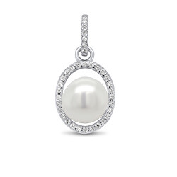 Elegantní stříbrný přívěsek se zirkony a perlou PT02