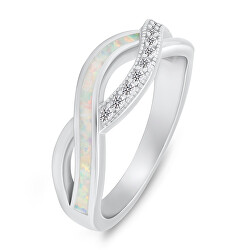 Elegante anello in argento con zirconi e opale sintetico RI126W