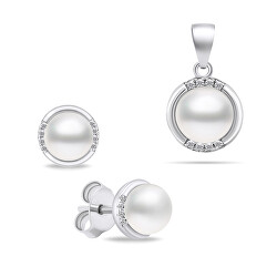 Půvabný stříbrný set šperků s perlami SET229W (náušnice, přívěsek)
