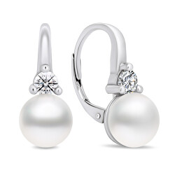 Einzigartige Silberohrringe mit Perlen und Zirkonen EA364W