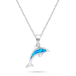 Krásný stříbrný náhrdelník Delfín s opálem NCL166WB
