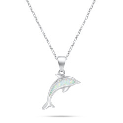 Krásny strieborný náhrdelník Delfín s opálom NCL166W