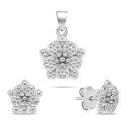 Set de bijuterii cu zirconiu, argint, floral SET264W (cercei, pandantiv)