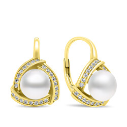 Cercei de lux din argint placați cu aur cu perle EA393Y