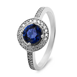 Luxusný strieborný prsteň s modrým zirkónom RI026W