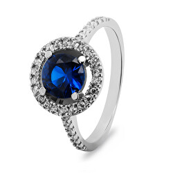 Luxusný strieborný prsteň s modrým zirkónom RI031W