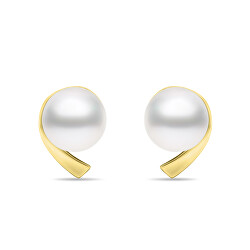 Cercei minimaliști placați cu aur cu perle autentice EA595Y